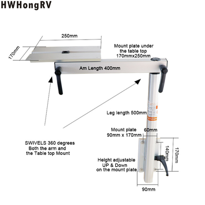HWHongRV Height Adjustable Campervan Table Leg with swivel of table mount for the RV &amp; Marine is made of Aluminum Alloy