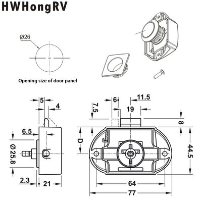 HWHongRV  caravan door lock for furniture campervan  push lock camper and smart drawer cabinet lock keyless